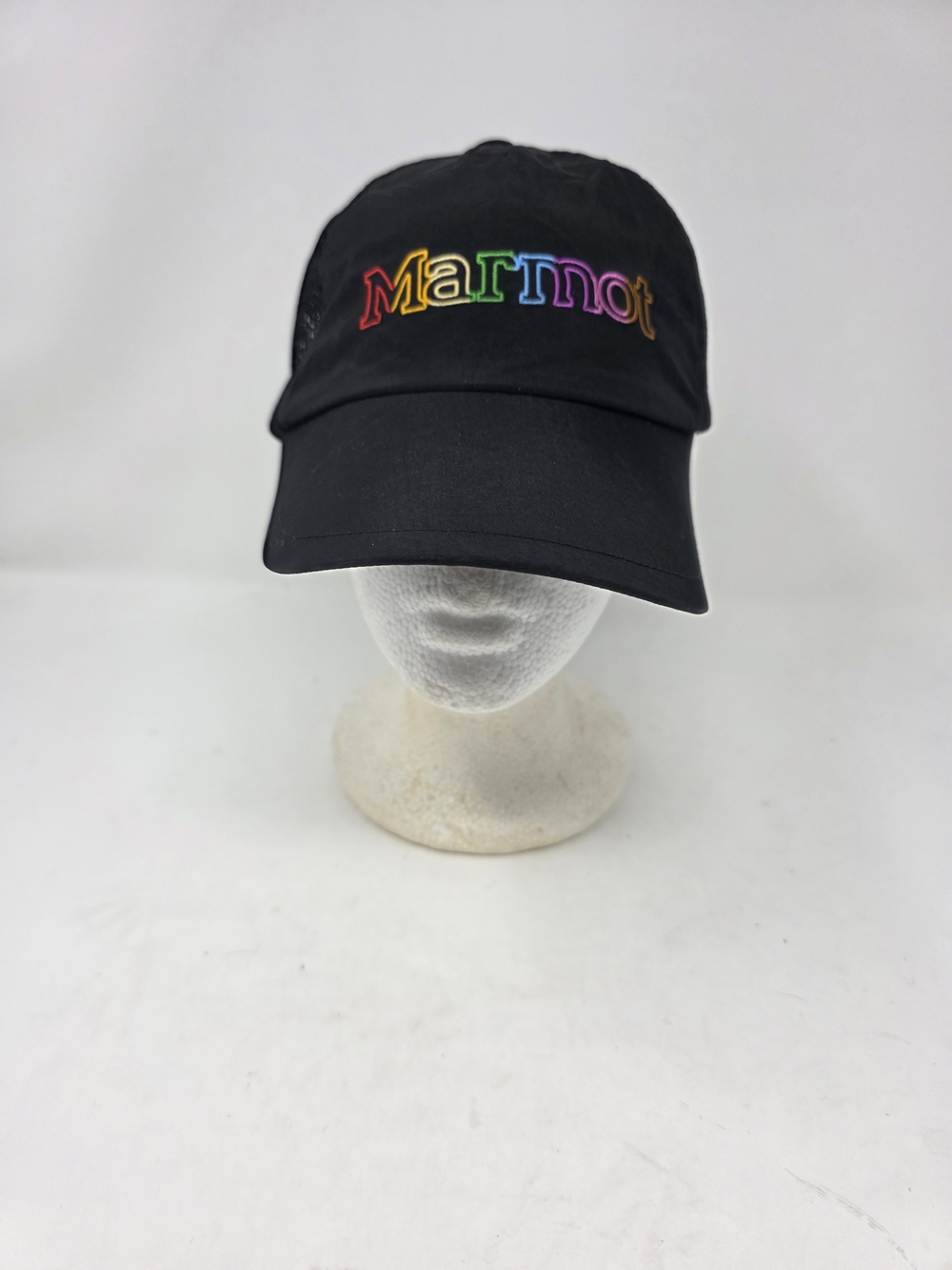 Marmot Black Rainbow Embroidered Logo Mesh Back Snapback Hat Size S/M